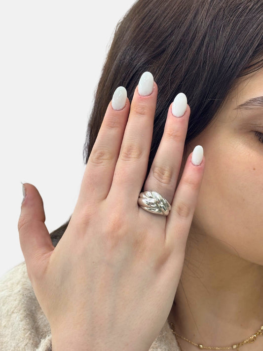 Puffy Örgü Modern Tasarım Gümüş Kadın Yüzük