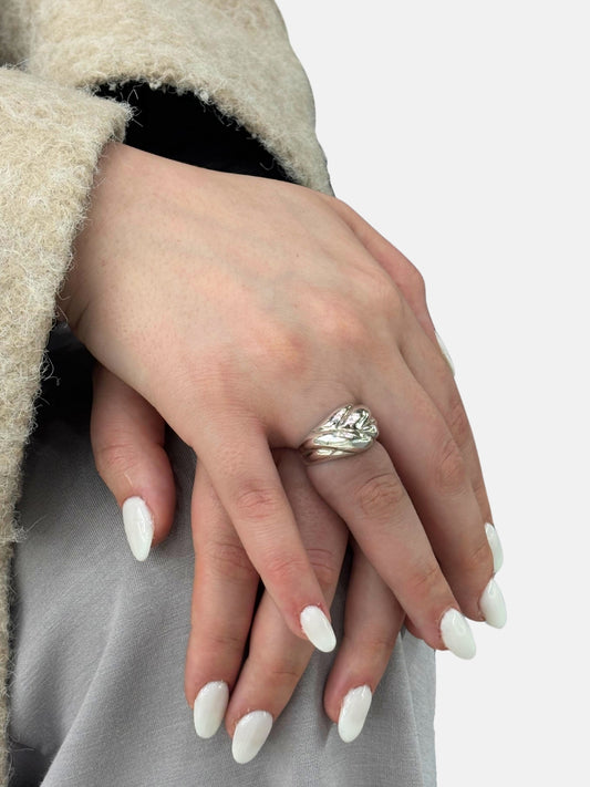 Puffy Örgü Modern Tasarım Gümüş Kadın Yüzük