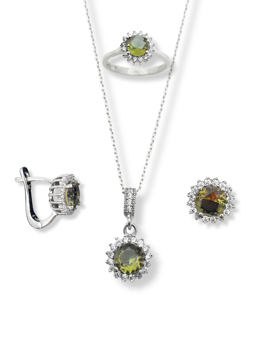 Round Kesim Zultanit Taşlı Kadın Gümüş Set