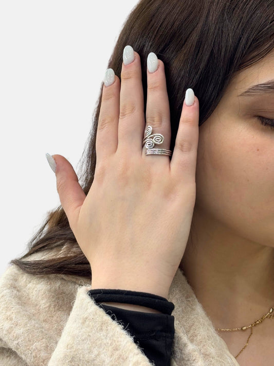 Ayarlanabilir Modern Sarmal Tasarım Gümüş Kadın Yüzük