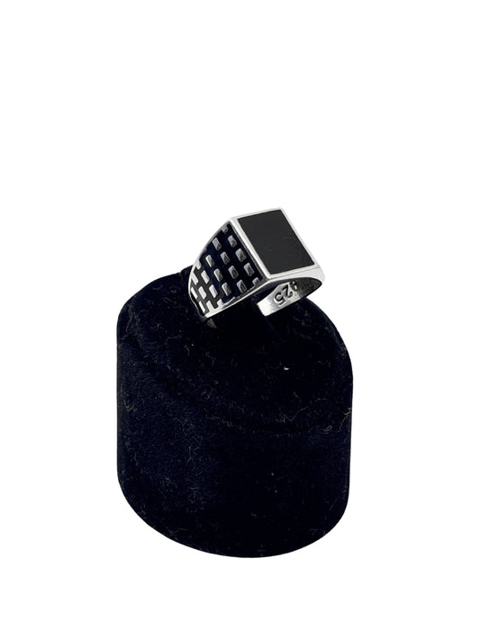 Siyah Mineli Dikdörtgen Gümüş Erkek Yüzük