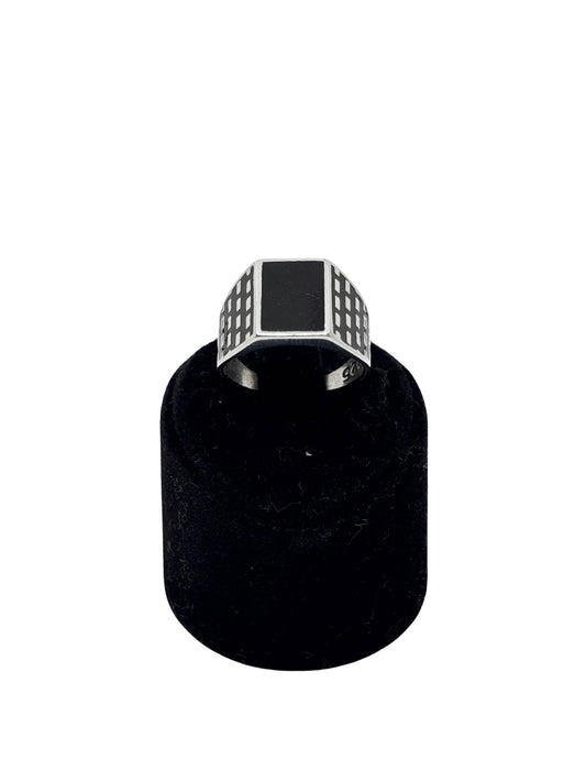 Siyah Mineli Dikdörtgen Gümüş Erkek Yüzük