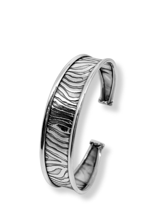 Zebra Desenli Ayarlanabilir Kalın Gümüş Bilezik