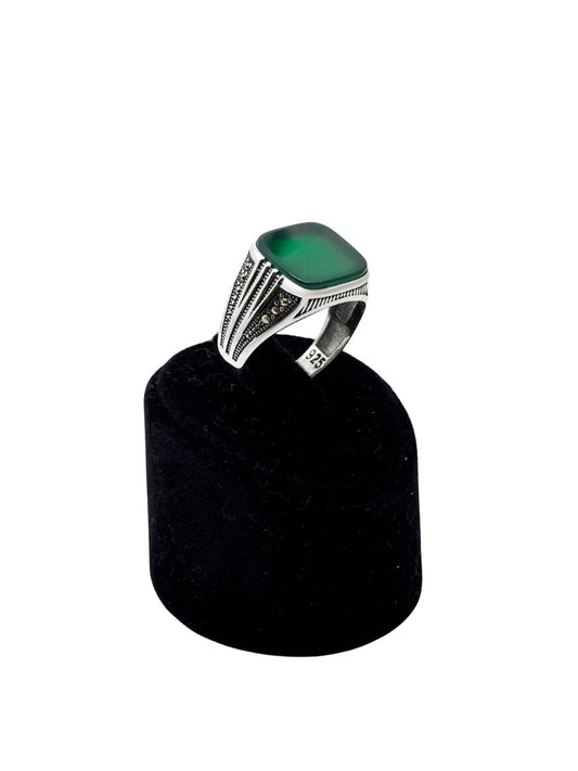 Doğal Taşlı Gümüş Erkek Yüzük – Zümrüt, Akik ve Oniks Seçenekli