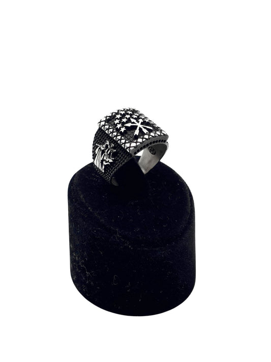 Adige Çerkes Bayraklı Dikdörtgen Gümüş Yüzük