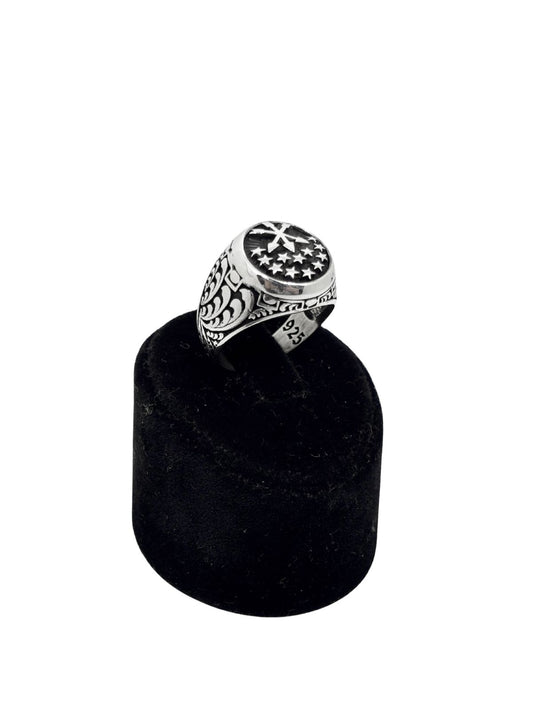 Adige Çerkes Bayraklı Yuvarlak Gümüş Yüzük