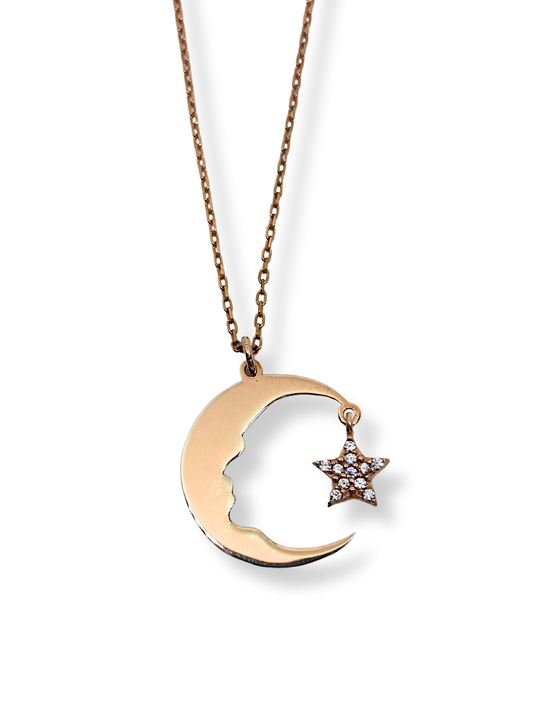 Atatürk Silüetli Ay Yıldız Taşlı Yıldız Kadın Gümüş Hayalet Kolye