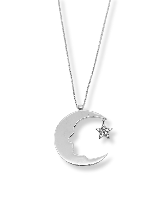 Atatürk Silüetli Ay Yıldız Taşlı Yıldız Kadın Gümüş Hayalet Kolye