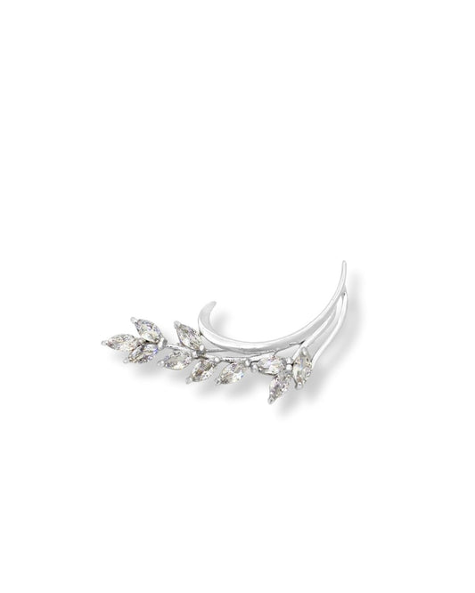 Baget Işıltılı Gümüş Yaprak Broş – 1.5x4.5 cm