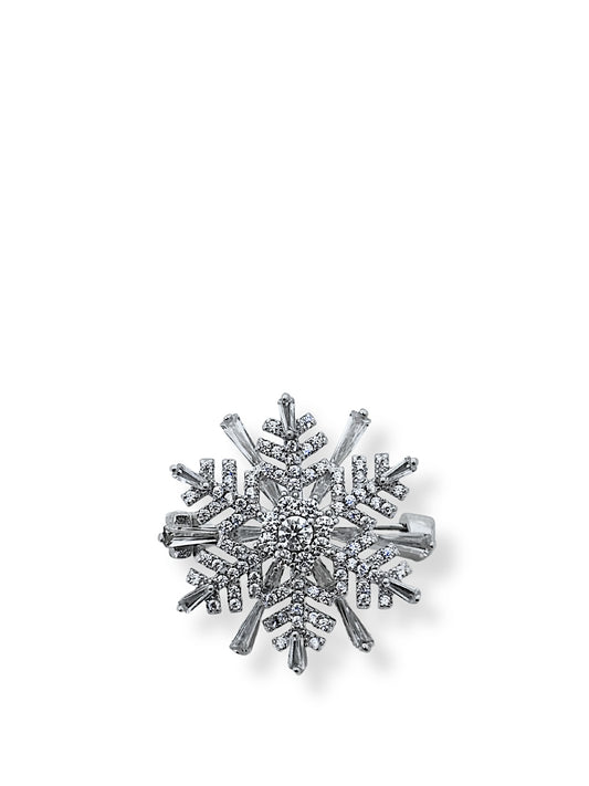 Beyaz Işıltılı Baget Taşlı Kar Tanesi Kadın Gümüş Broş Yaka İğnesi 2.5x2.5cm