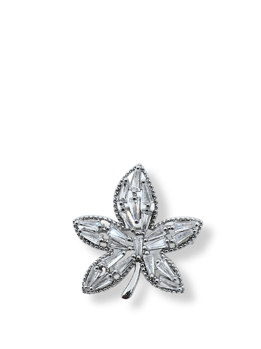 Baget Taşlı Yaprak Kadın Gümüş Broş Yaka İğnesi 2.5x2.5cm