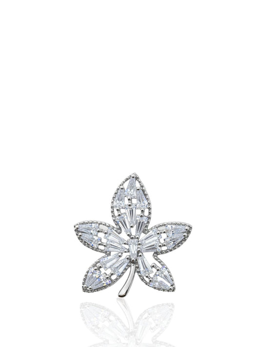 Baget Taşlı Yaprak Kadın Gümüş Broş Yaka İğnesi 2.5x2.5cm