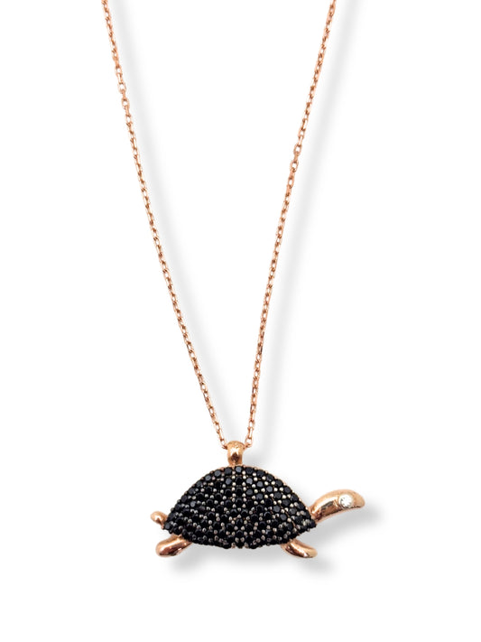 Rose Gold Siyah Işıltılı Kaplumbağa Hayalet Gümüş Kadın Kolye
