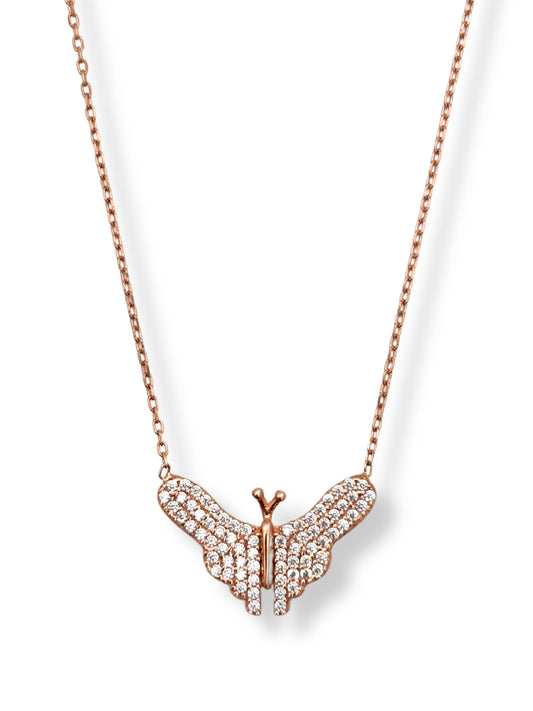 Işıltılı Rose Gold Kelebek Kadın Hayalet Gümüş Kolye