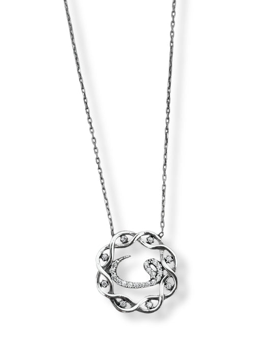 Beyaz Işıltılı Vav Harfi Hayalet Gümüş Kadın Kolye