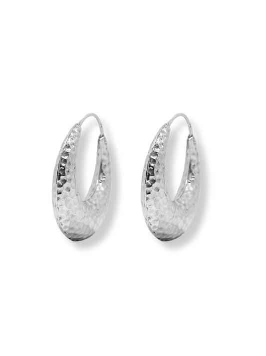 Çekiç Dokulu Yarım Ay Kadın Gümüş Halka Küpe 3x3CM