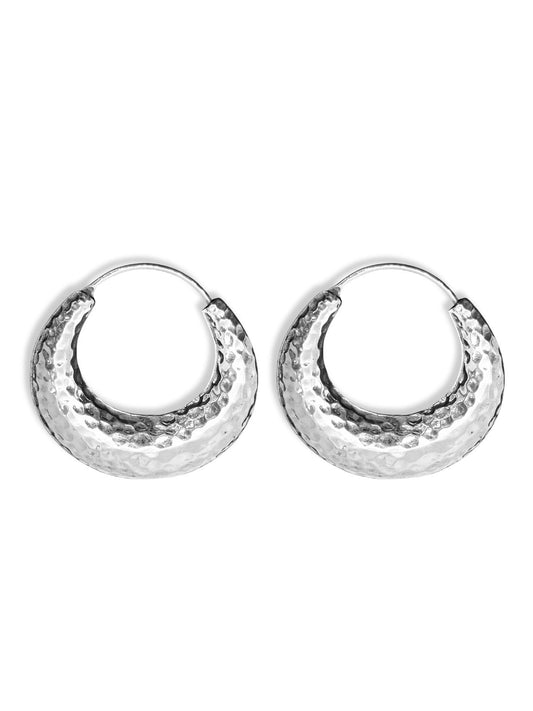 Çekiç Dokulu Yarım Ay Kadın Gümüş Halka Küpe 3x3CM