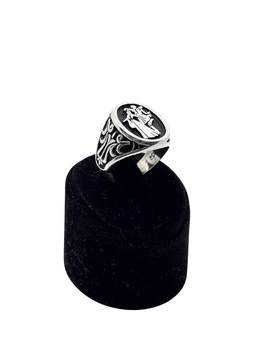 Çerkes Kafkas Dans Figürlü Oval Gümüş Erkek Yüzük