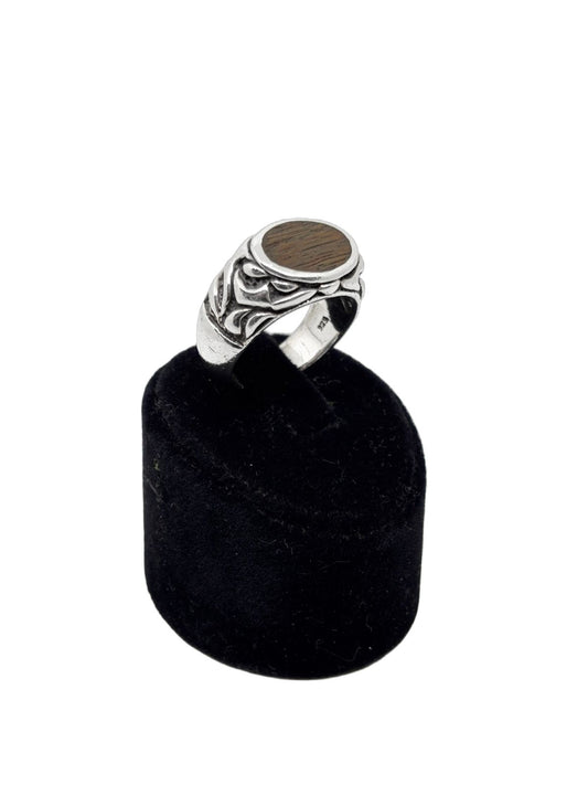Ceviz Ahşap Kakmalı Gümüş Erkek Yüzük