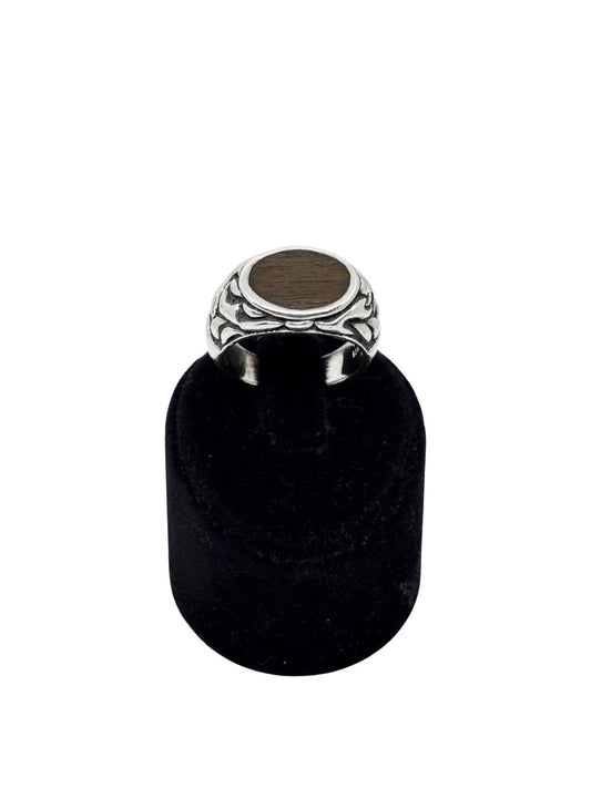 Ceviz Ahşap Kakmalı Gümüş Erkek Yüzük