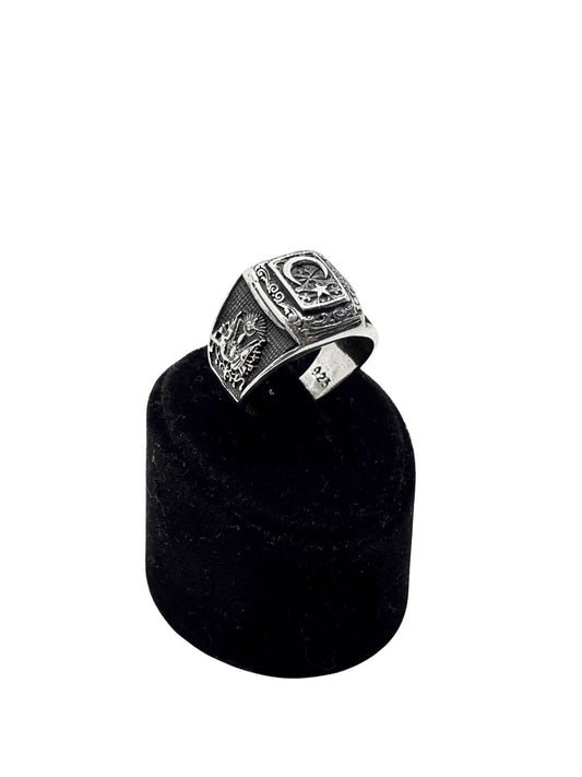 Çift Başlı Kartal Türk Bayraklı Gümüş Erkek Yüzük