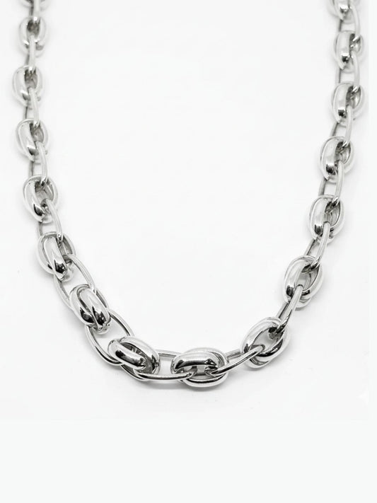 Double Oval Link Thick Silver Chain Necklace 55CM