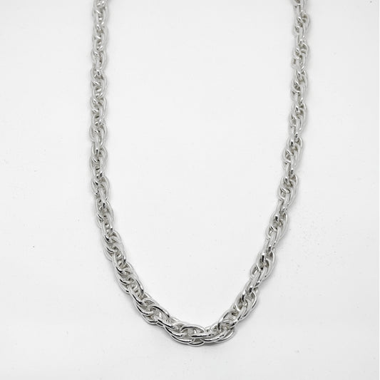 Çift Sık Halkalı Oval Gümüş Zincir Kolye 48CM