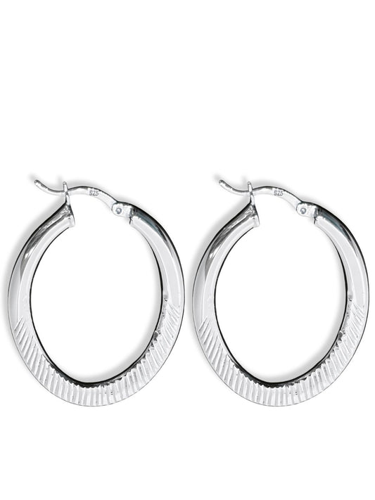 Çizgili Oval Kadın Gümüş Halka Küpe 3x4CM