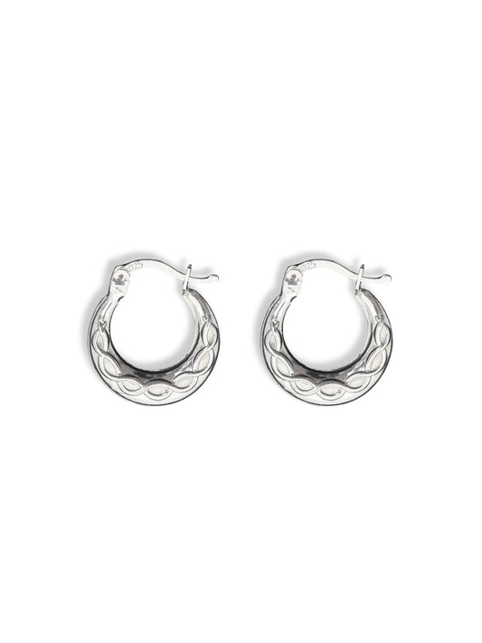 Croissant Örgü Desenli Yarım Ay Gümüş Kadın Halka Küpe 1.5x1.5CM