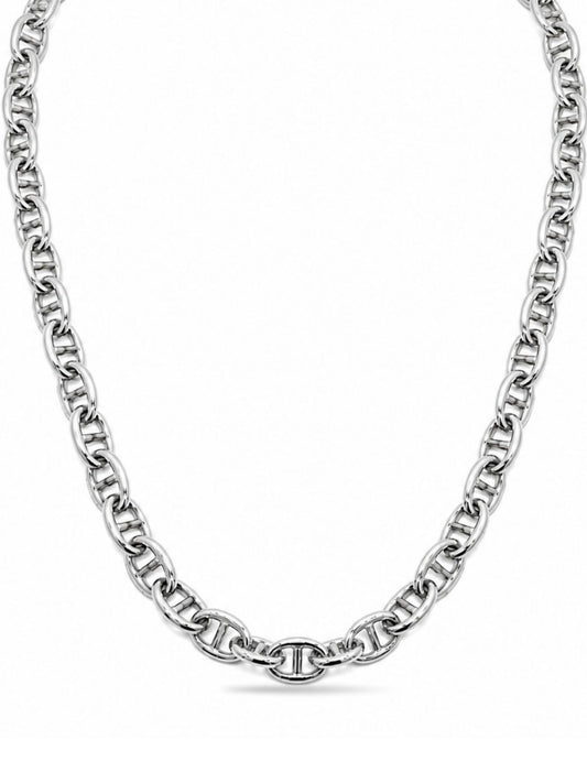 Oval Middle Bar Silver Chain Necklace 50CM
