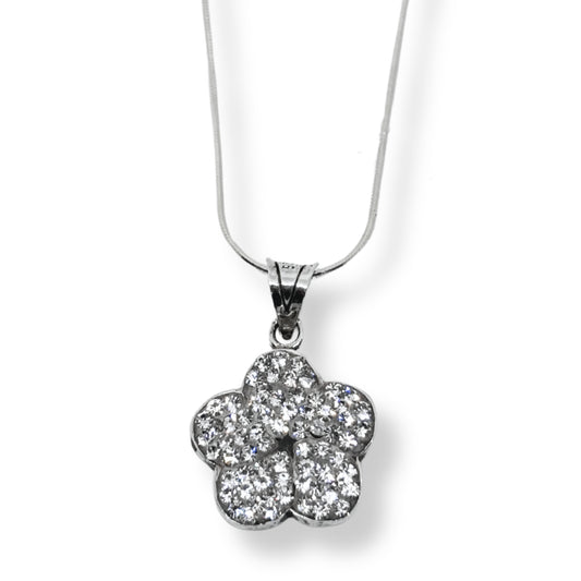 Beyaz Işıltılı Çiçek Gümüş Kadın Kolye IKM