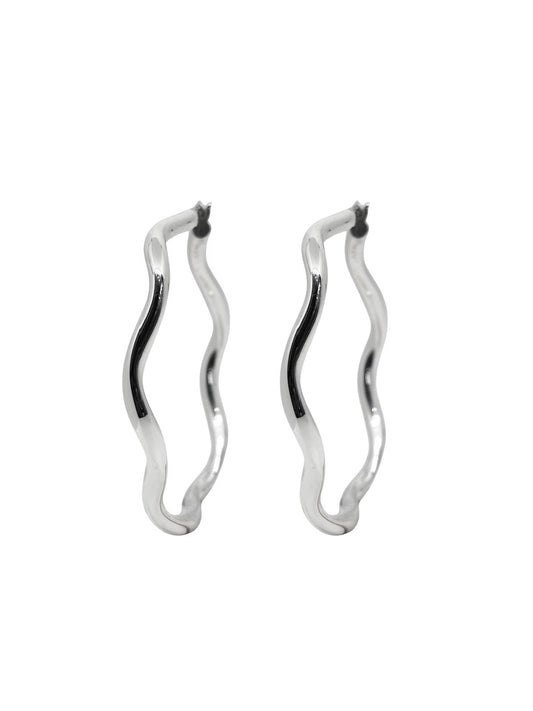 Dalgalı Geometrik Form Gümüş Kadın Halka Küpe 4.8x4.8 CM