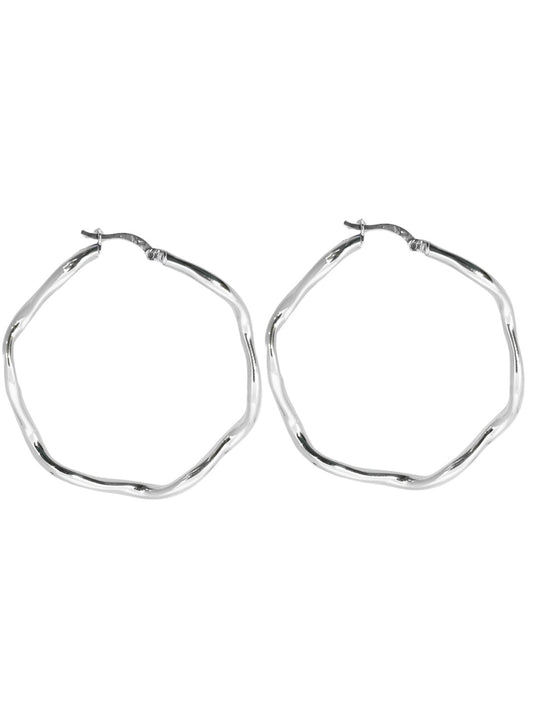 Dalgalı Geometrik Form Gümüş Kadın Halka Küpe 4.8x4.8 CM