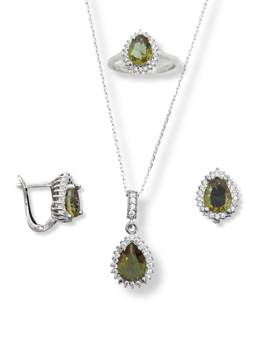 Damla Kesim Zultanit Taşlı Kadın Gümüş Set&Takım