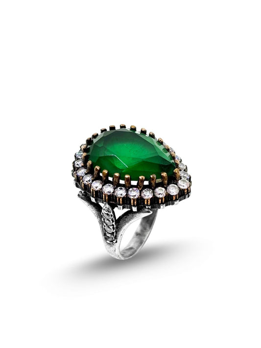 Damla Zümrüt Taşlı Gümüş Hürrem Sultan Yüzük