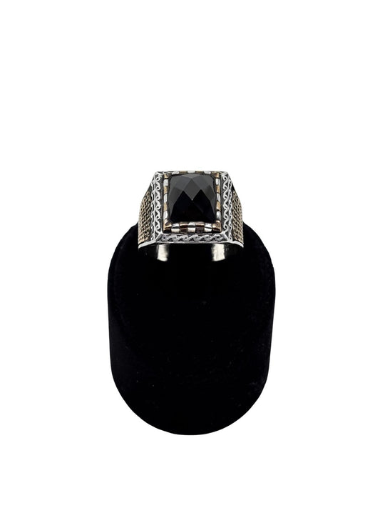 Dikdörtgen Kesme Oniks Taşlı Gümüş Erkek Yüzük