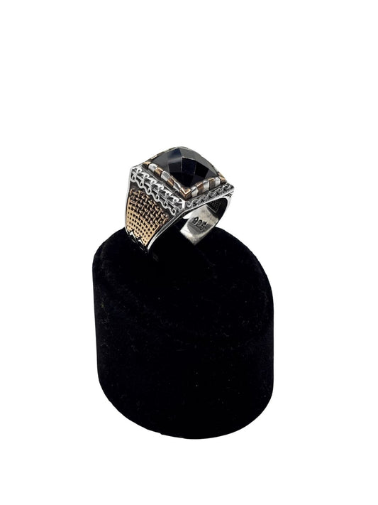 Dikdörtgen Kesme Oniks Taşlı Gümüş Erkek Yüzük