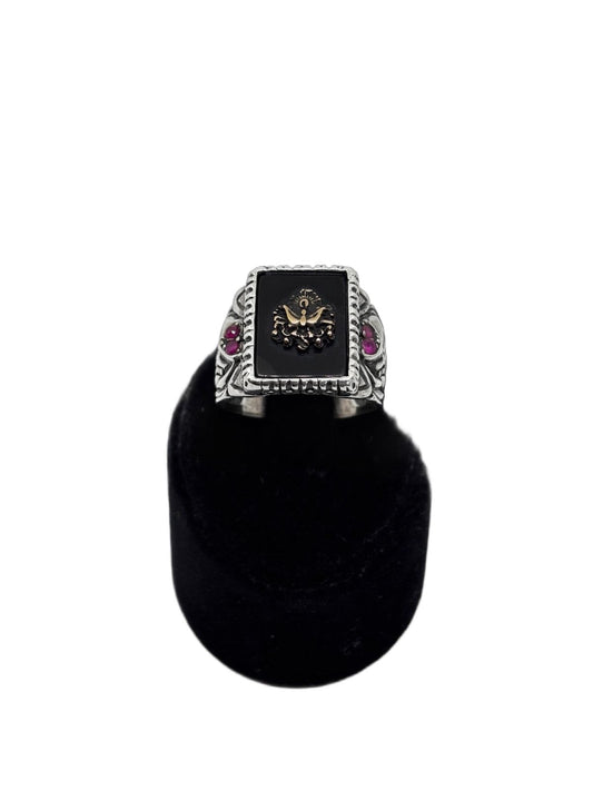 Dikdörtgen Mine Üzerine Osmanlı Bayrak Gümüş Yüzük