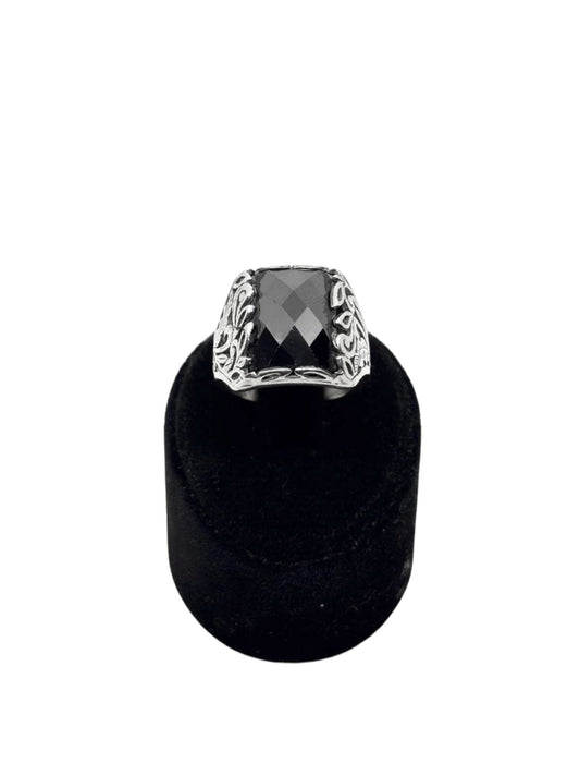 Dikdörtgen Kesme Oniks Taşlı Gümüş Erkek Yüzük