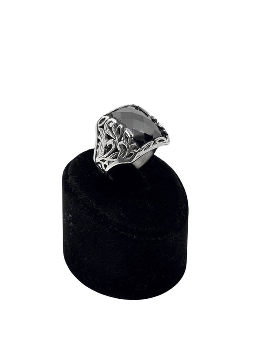 Dikdörtgen Kesme Oniks Taşlı Gümüş Erkek Yüzük