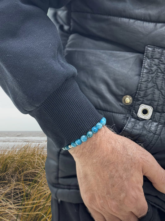 Sıralı Yuvarlak Doğal Turkuaz Taşlı Bileklik