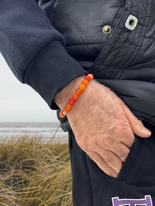 Sıralı Yuvarlak Doğal Akik Taşlı Bileklik