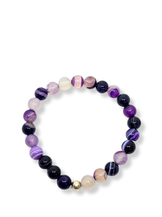 Sıralı Yuvarlak Doğal Ametist Taşlı Bileklik