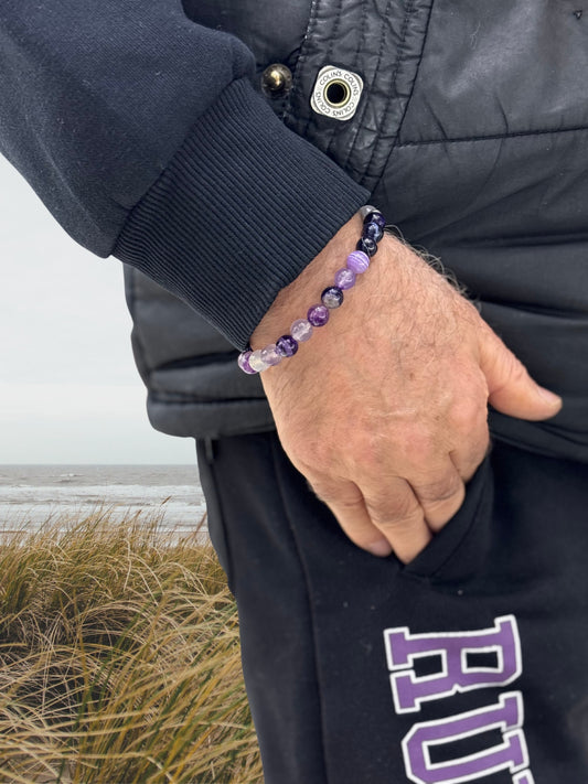 Sıralı Yuvarlak Doğal Ametist Taşlı Bileklik