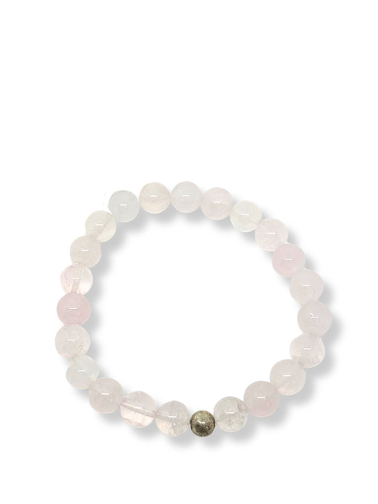 Sıralı Yuvarlak Doğal Pembe Kuvars Taşlı Bileklik