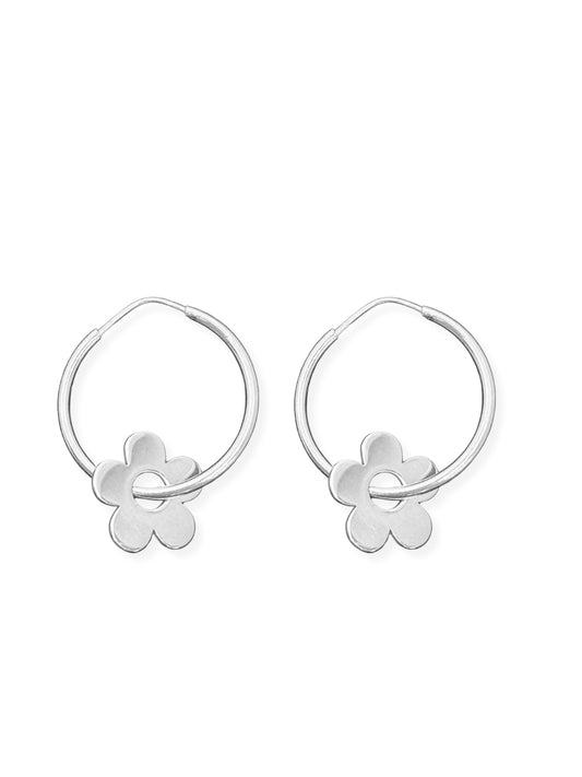 Düz Papatya Çiçek Charmlı Gümüş Halka Küpe