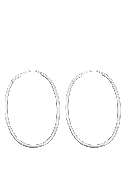 Düz Oval Gümüş Halka Kadın Küpe 3.5 x 2.5 cm