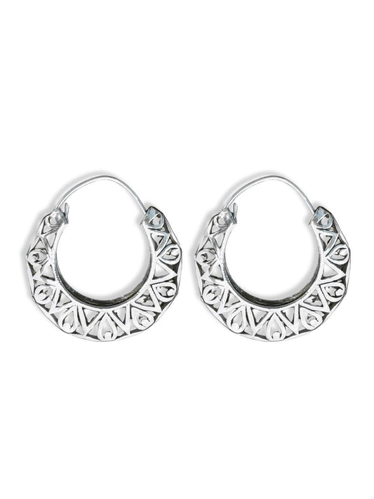 El İşçiliği Motifli Kadın Gümüş Halka Küpe 3x3CM