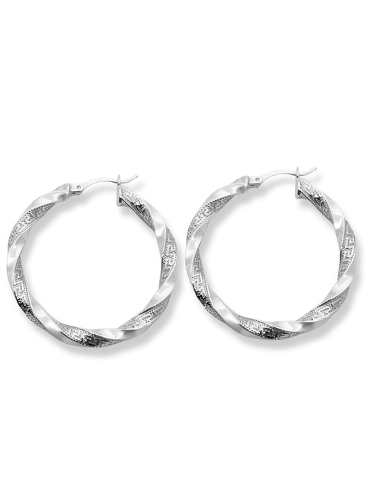 Grek Desenli Burgu Kadın Gümüş Halka Küpe 3.5x3.5 CM