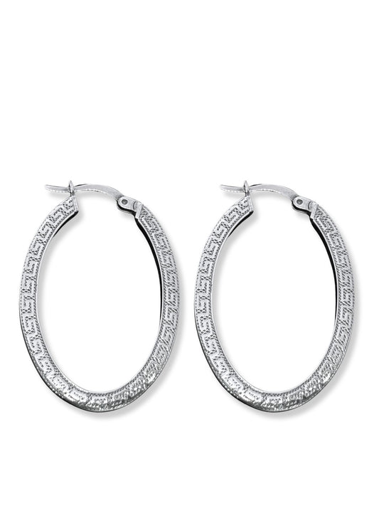 Grek Desenli Oval Kadın Gümüş Halka Küpe 2.5x3.8CM
